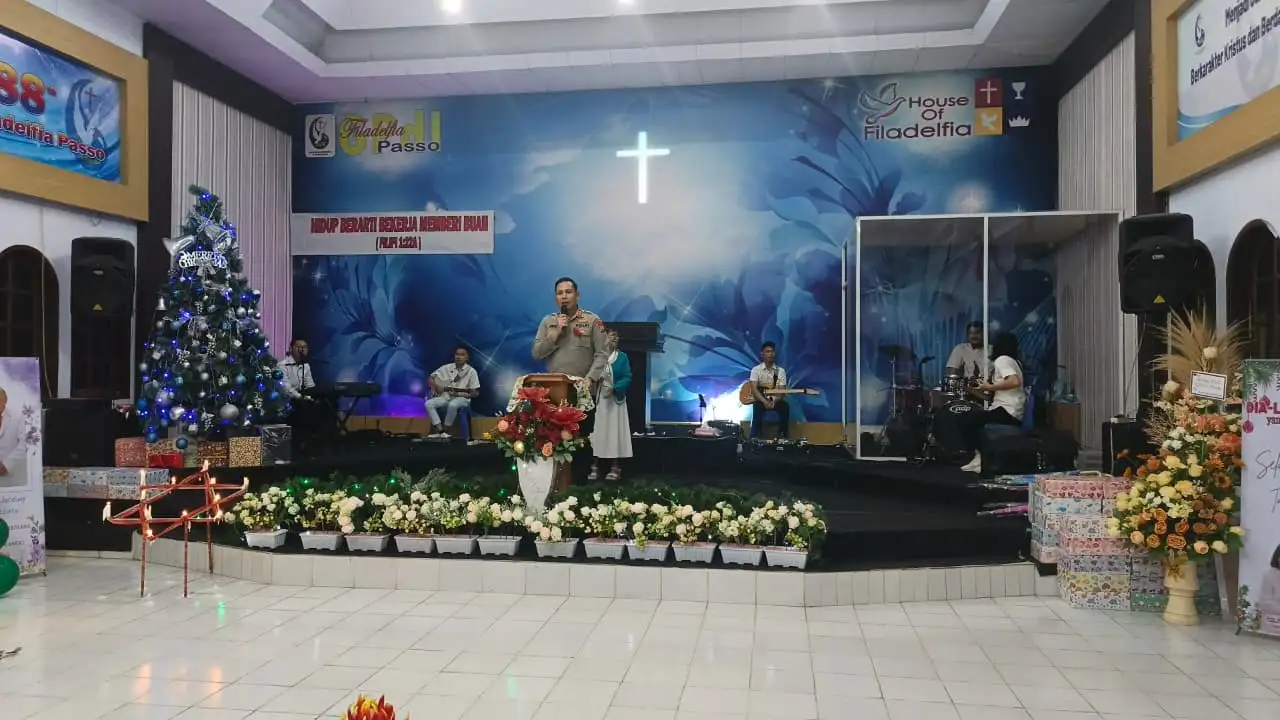 Kapolres Minahasa Sampaikan Himbauan Kamtibmas di Ibadah Syukur HUT ke-88 Jemaat GPdI Filadelfia Passo